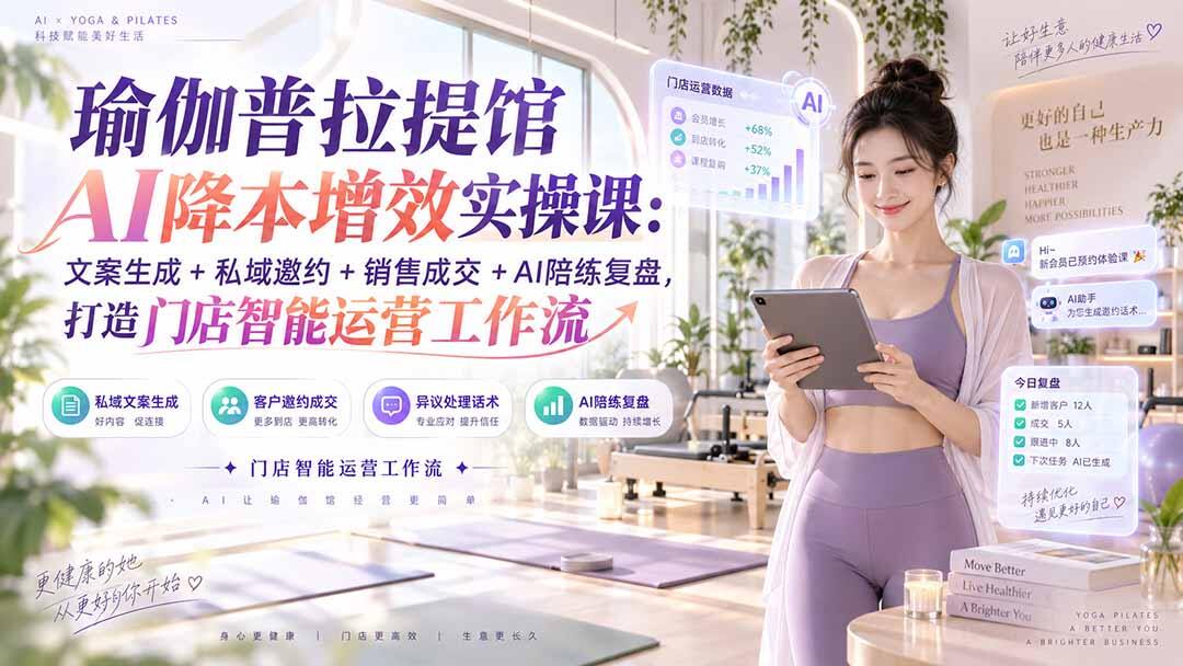 瑜伽普拉提馆AI降本增效实操，私域文案邀约到销售成交陪练复盘一套工作流 - 缩略图