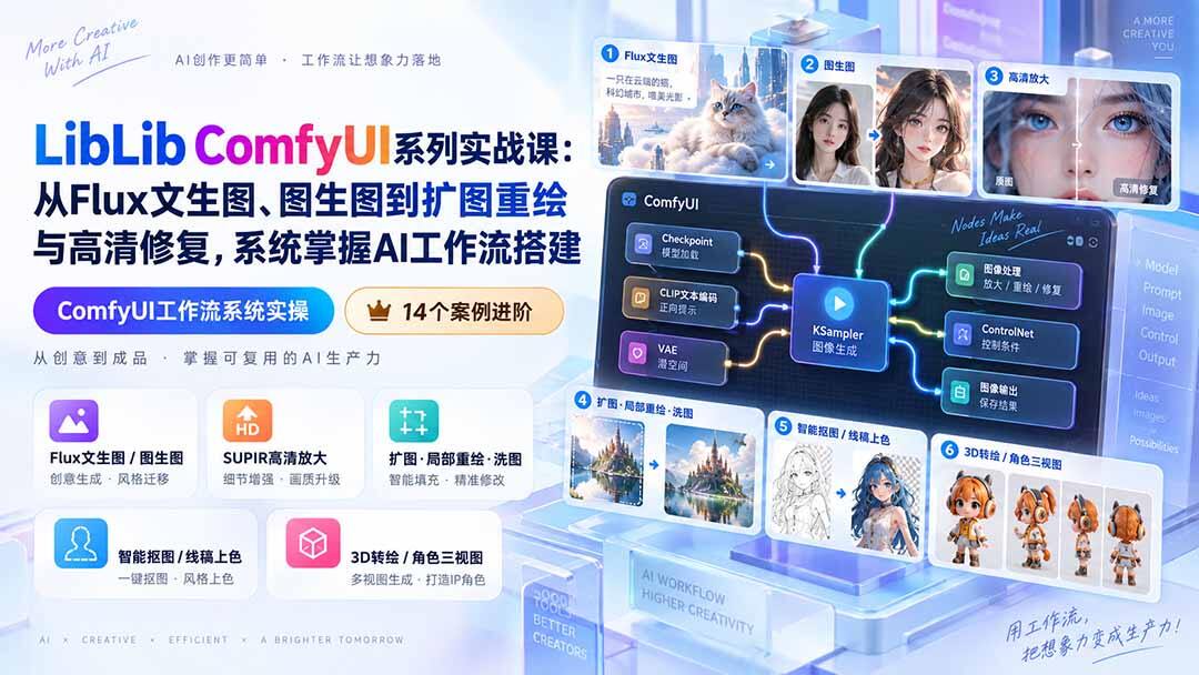 ComfyUI Flux工作流实战，14个案例从文生图到扩图重绘抠图高清修复 - 缩略图