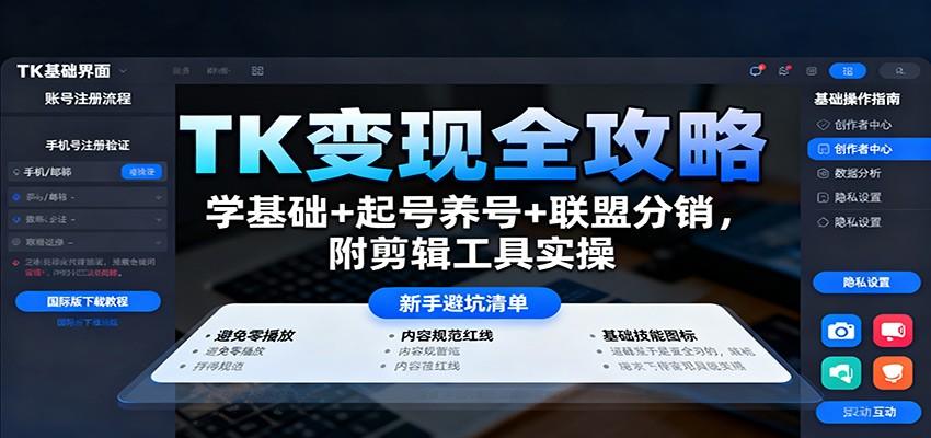 TikTok从0到1运营实操课,基础设置、起号养号、剪辑工具到联盟分销无货源带货全流程 - 缩略图