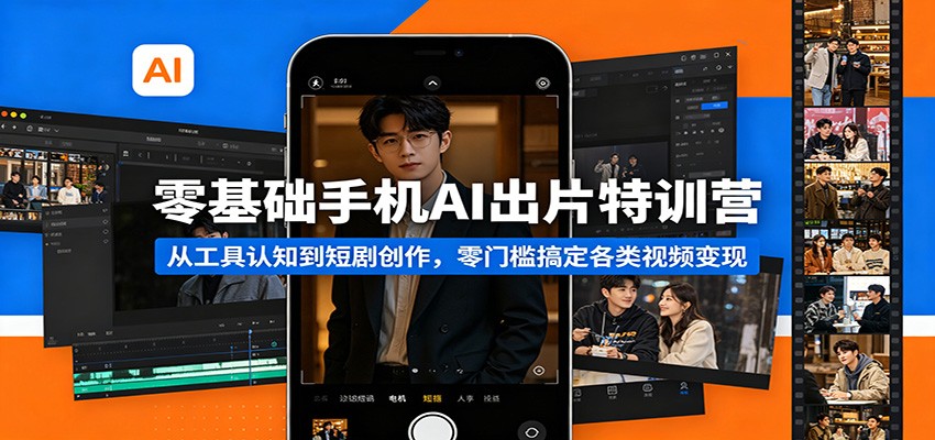 手机AI出片，零基础从工具认知到文生图、图生视频和短剧，实体店短视频、口播带货多场景实操 - 缩略图