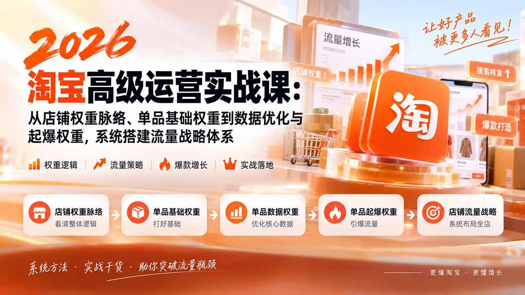 2026淘宝高级运营实战课，从店铺权重到单品起爆权重，系统搭建流量战略体系 - 缩略图