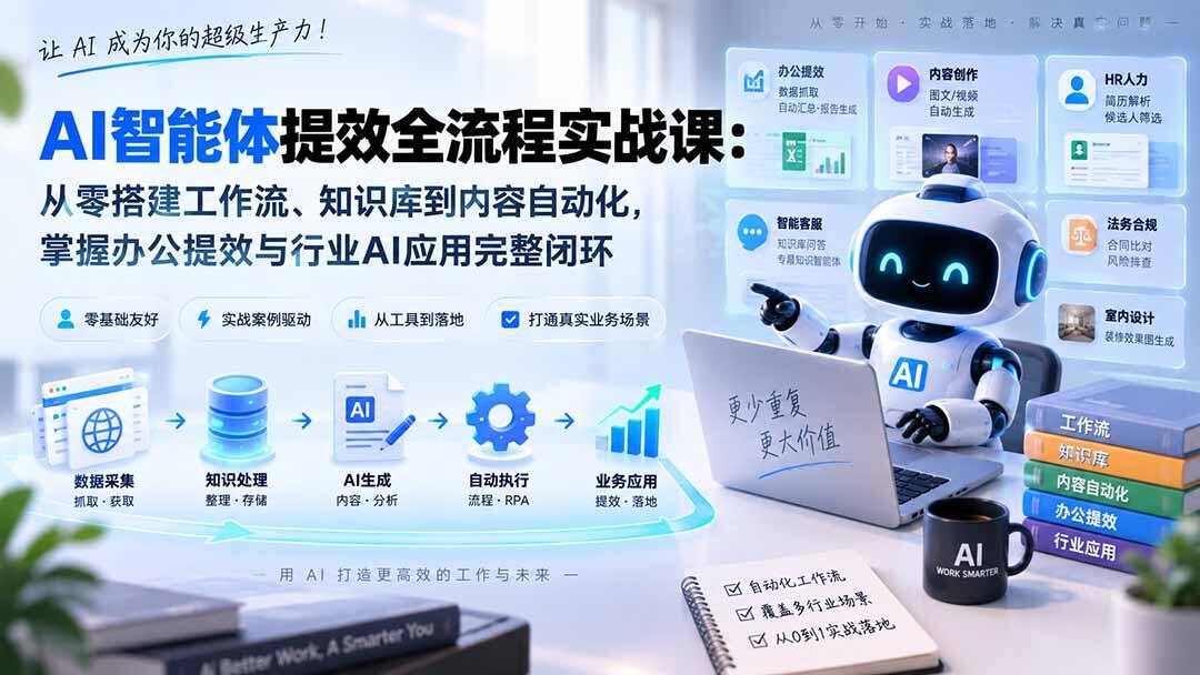 AI智能体工作流实战课，从零搭建知识库和内容自动化，到简历解析、合同审查等办公与行业应用 - 缩略图