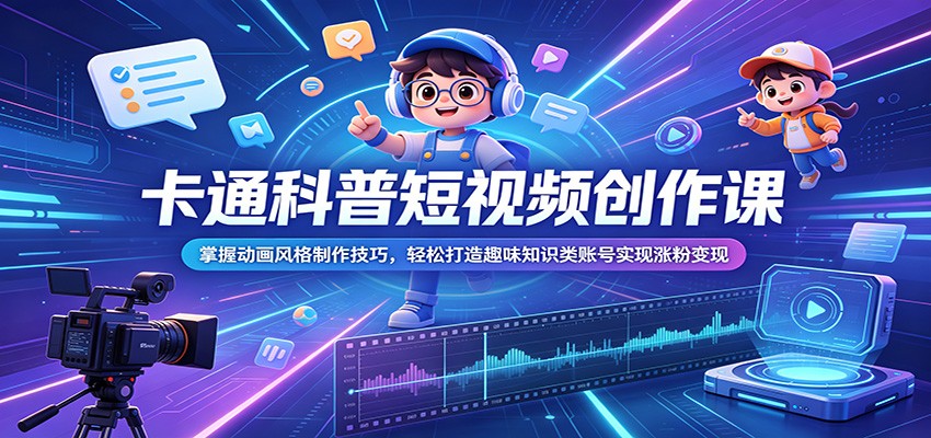 卡通科普短视频创作课，选题文案到剪辑配音，做出趣味知识类账号涨粉变现 - 缩略图