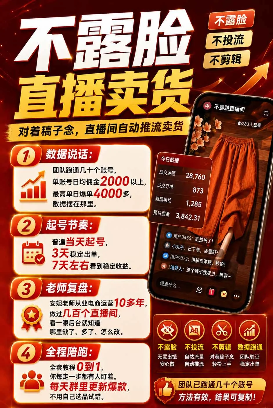 不露脸直播带货不投流,一部手机照着话术念就能开播,宝妈2小时佣金839,单账号日均200+ - 插图 1