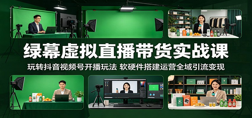 绿幕虚拟直播带货实操，抖音视频号双平台搭建、选品话术与起号投流拆解 - 缩略图