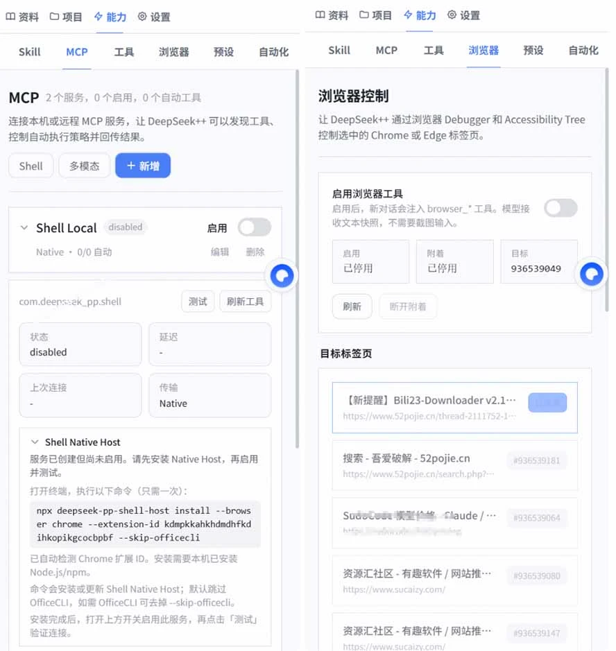 DeepSeek++ 的记忆、Skill 与设置界面
