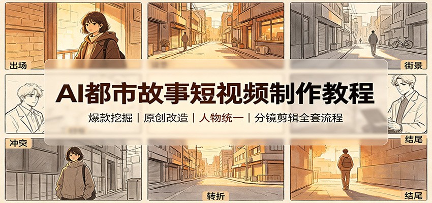AI都市故事短视频制作教程，爆款素材改写、分镜拆分到人物统一成片全流程 - 缩略图