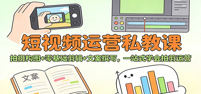 零基础短视频运营私教课，拍摄构图、剪辑、文案一次学完，含10种构图和5个文案等级 - 缩略图