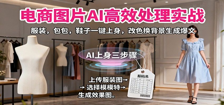 电商商品图AI处理实战，服装包包鞋子一键上身，改色换背景到模特图爆文改写全流程 - 缩略图