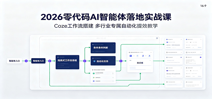 Coze零代码搭建工作流智能体，覆盖新闻稿、短视频自动剪辑、智能客服等十多个行业场景的落地实操 - 缩略图