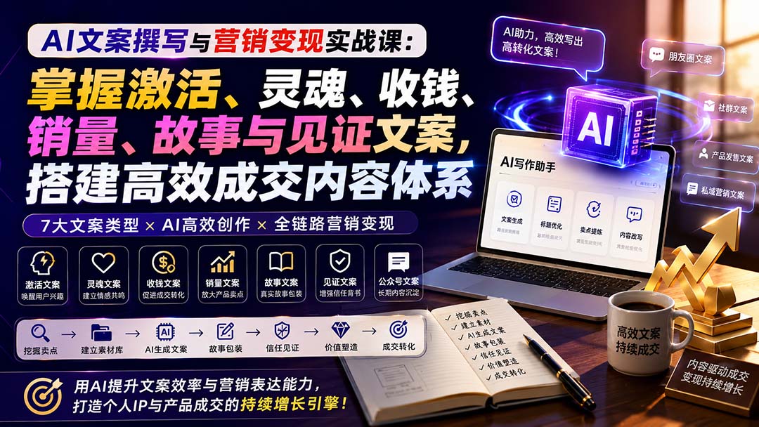 AI文案实战课，七大营销文案框架打通朋友圈、社群到公众号成交转化 - 缩略图