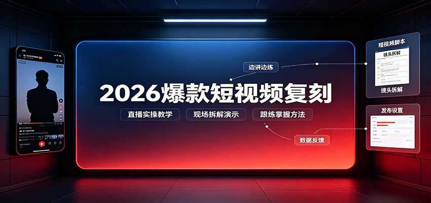 2026短视频爆款复刻直播实操教学，配文字转写文档，拆解爆款到复刻全流程 - 缩略图