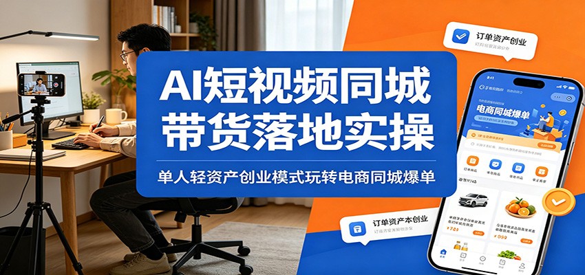 抖音同城带货AI短视频实操，单人轻资产从0到爆单，脚本拍摄剪辑加随心推本地推全流程 - 缩略图