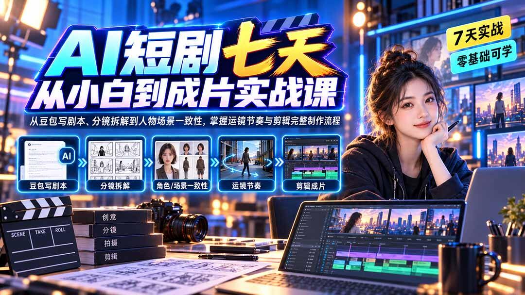AI短剧制作全流程，豆包写剧本到分镜拆解，人物场景一致性与运镜节奏剪辑成片 - 缩略图
