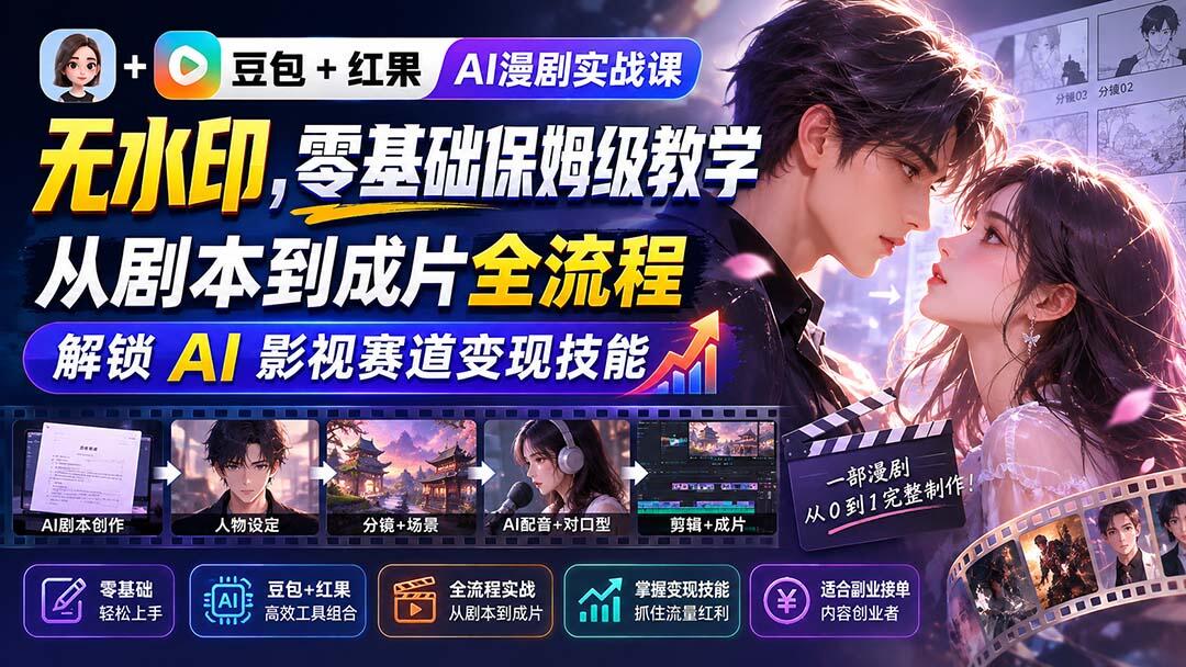 零基础用豆包+红果做AI漫剧，从剧本分镜到配音对口型成片，附《我的可爱室友》案例拆解 - 缩略图