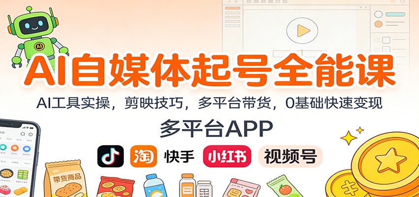 AI自媒体起号全能课，Deepseek、即梦AI实操，20多个爆款视频模板，剪映剪辑到抖音视频号带货变现 - 缩略图