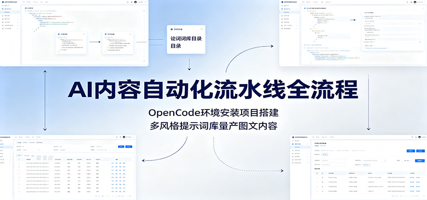 AI内容自动化流水线搭建，OpenCode环境安装与八类风格提示词库量产图文 - 缩略图