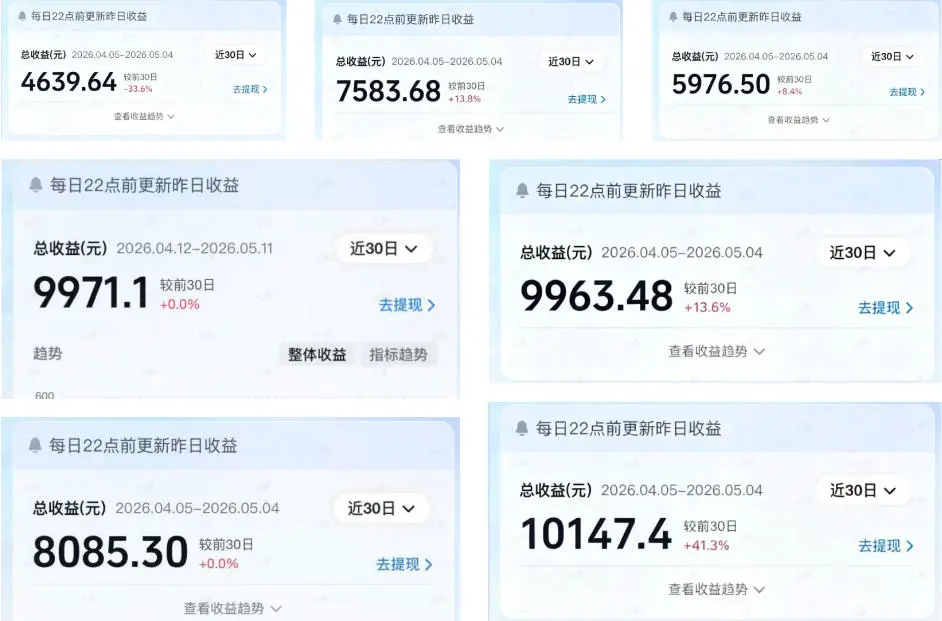 矩阵账号变现情况截图