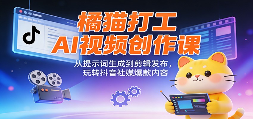 橘猫打工AI视频创作课，提示词到AI生图配乐，Veo组装并剪辑发布抖音 - 缩略图
