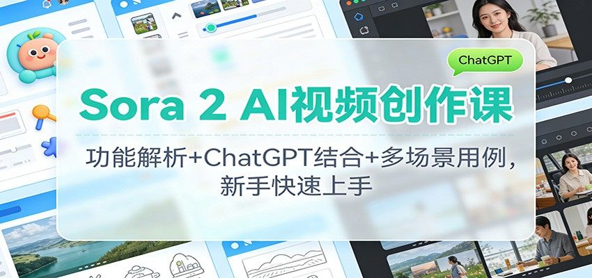 Sora 2 AI视频创作课(英文版),功能解析、ChatGPT协同、去水印与视效增强,9个入门+28个进阶案例 - 缩略图