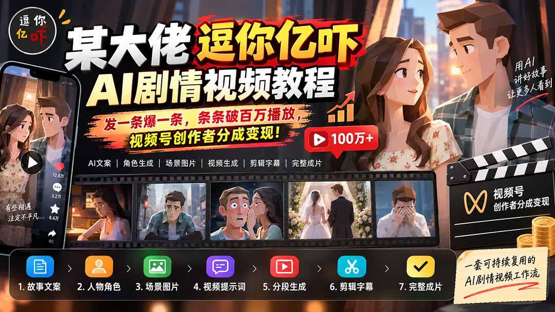 视频号AI低模剧情视频制作，从故事脚本到分镜生成全流程，靠创作者分成变现 - 缩略图