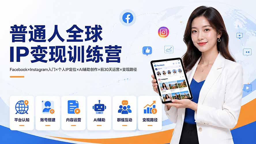 Facebook入门到个人IP定位，AI辅助创作加前30天运营，普通人做海外社媒的第一套变现路径 - 缩略图