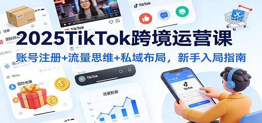 TikTok跨境电商新手入门，出海账号注册、店铺选择到全域流量与私域布局实操 - 缩略图