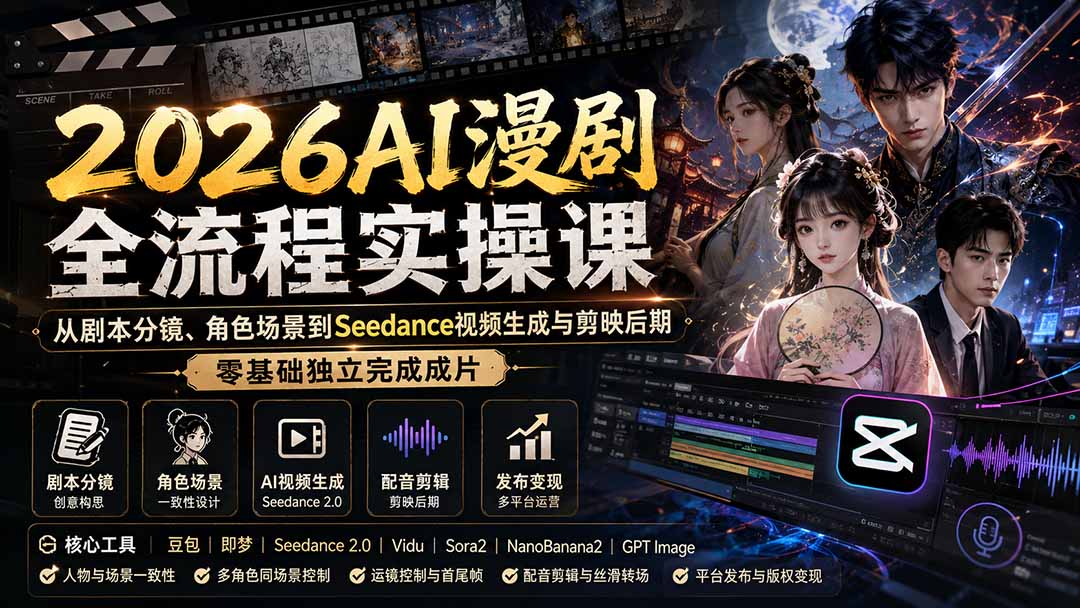 零基础AI漫剧全流程实操，剧本分镜、角色场景一致性到Seedance生视频和剪映后期 - 缩略图