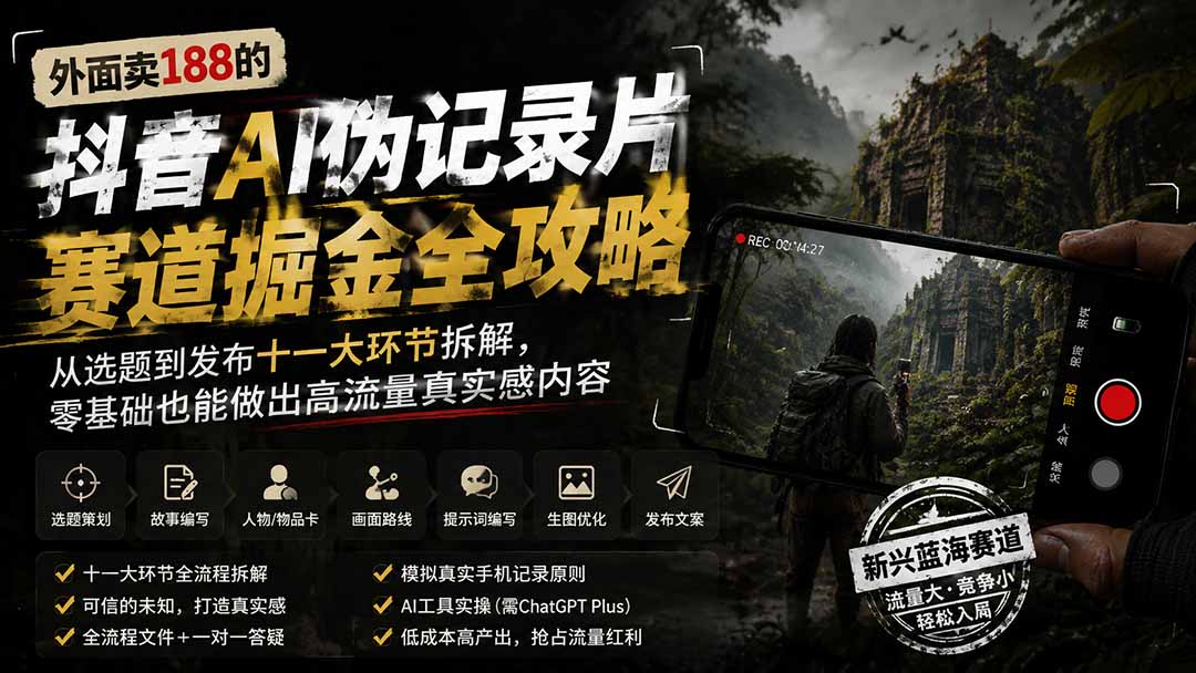 抖音AI伪纪录片赛道从0到1，选题到发布十一大环节拆解，零基础做出高流量真实感内容 - 缩略图