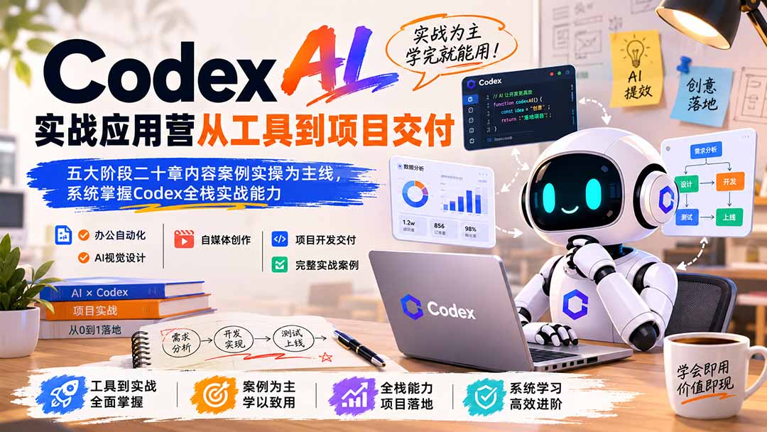 Codex AI实战应用营，5大阶段20章从办公表格PPT、短视频脚本到微信小程序和网站部署 - 缩略图