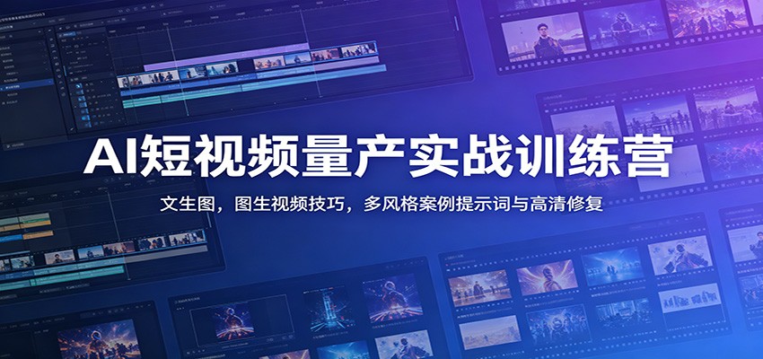 AI短视频量产训练营，可灵即梦Vidu等7个平台实操，从文生图图生视频到4K成片全流程，含提示词与高清修复 - 缩略图