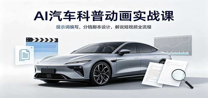 大牛说车AI汽车科普动画实战课，提示词分镜脚本到解说成片全流程 - 缩略图