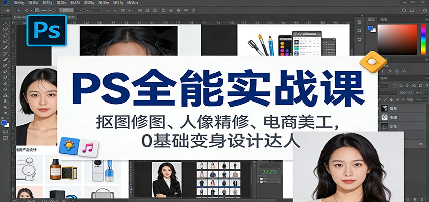 Photoshop全能实战课，抠图修图、影楼人像精修、电商美工，零基础也能接单 - 缩略图