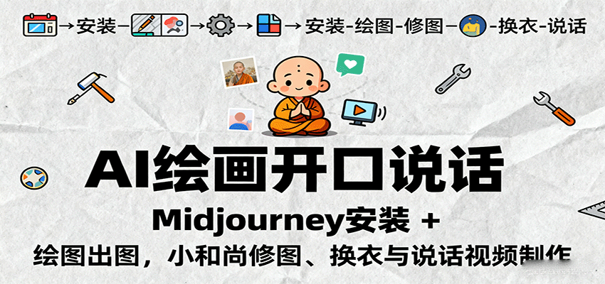 AI绘图角色开口说话视频,Midjourney安装出图、小和尚换衣精修,9节课7天产出100条原创短片 - 缩略图