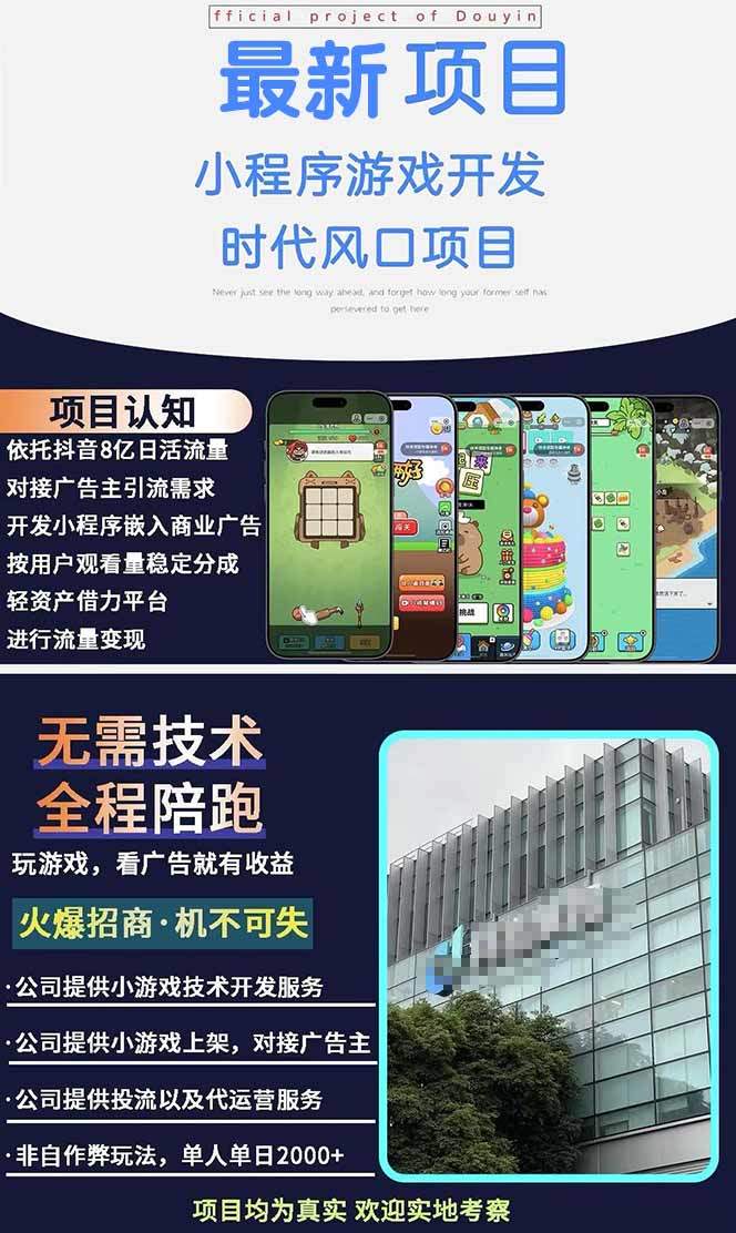 抖音小程序游戏开发项目，看广告就有收益，实测单人单日1800+ - 缩略图