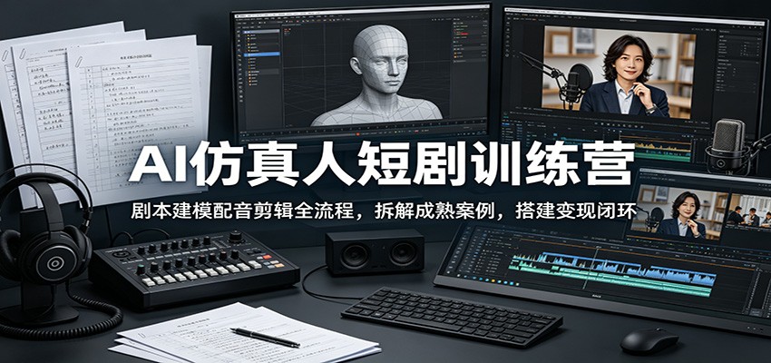 AI仿真人短剧训练营，剧本分镜、视频模型到配音剪辑，附完整案例拆解和变现讲解 - 缩略图