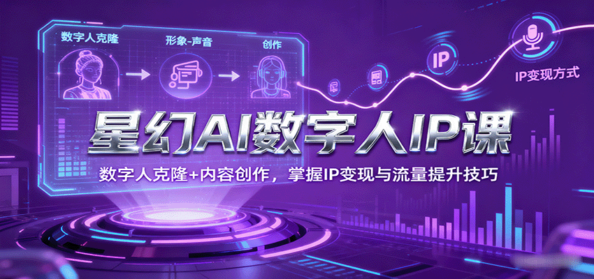 星幻AI数字人个人IP打造，形象声音克隆到电商带货、广告接单5种变现方式，30天跑通0到10万闭环 - 缩略图