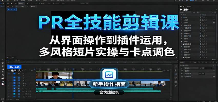 PR全能剪辑课,从界面操作到转场插件、卡点调色,近20个实战案例拆解多风格短片 - 缩略图