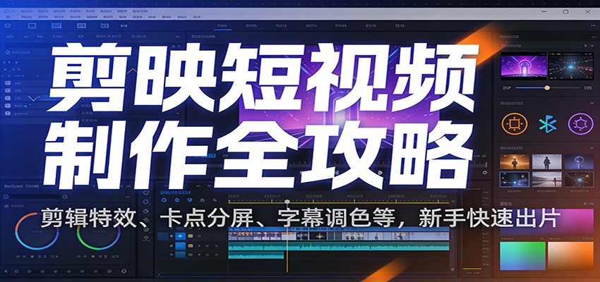 抖音剪映视频剪辑教程，从界面基础到卡点分屏、特效调色的完整流程 - 缩略图