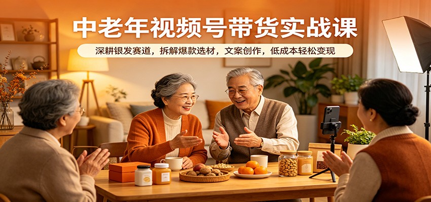 视频号中老年带货实战课，银发赛道爆款选材和文案编写，低成本轻松变现 - 缩略图