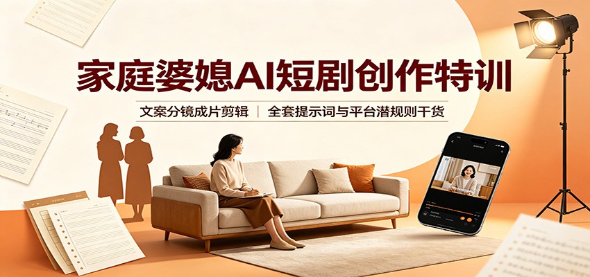 抖音婆媳AI短剧全流程，手机从文案分镜到成片剪辑，附提示词与平台避坑文档 - 缩略图