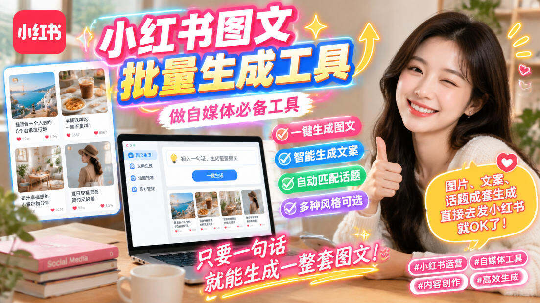 小红书图文批量生成工具，一句话成套生成文案话题配图，直接发布 - 缩略图