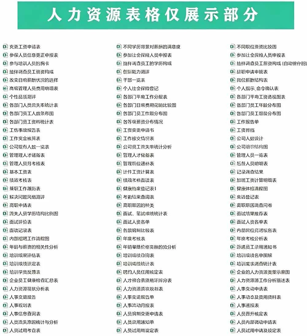 表格模板内容示例