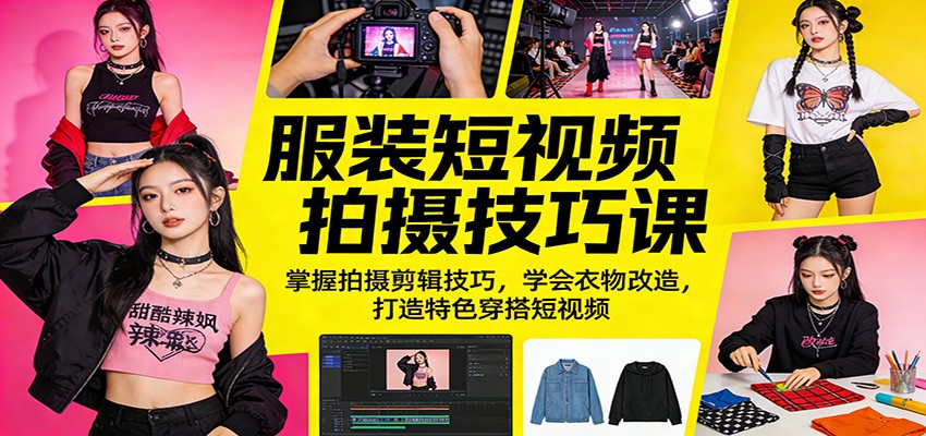 服装短视频拍摄剪辑课，含衣物改造，从前期准备、细节拍摄到剪辑发布全流程 - 缩略图