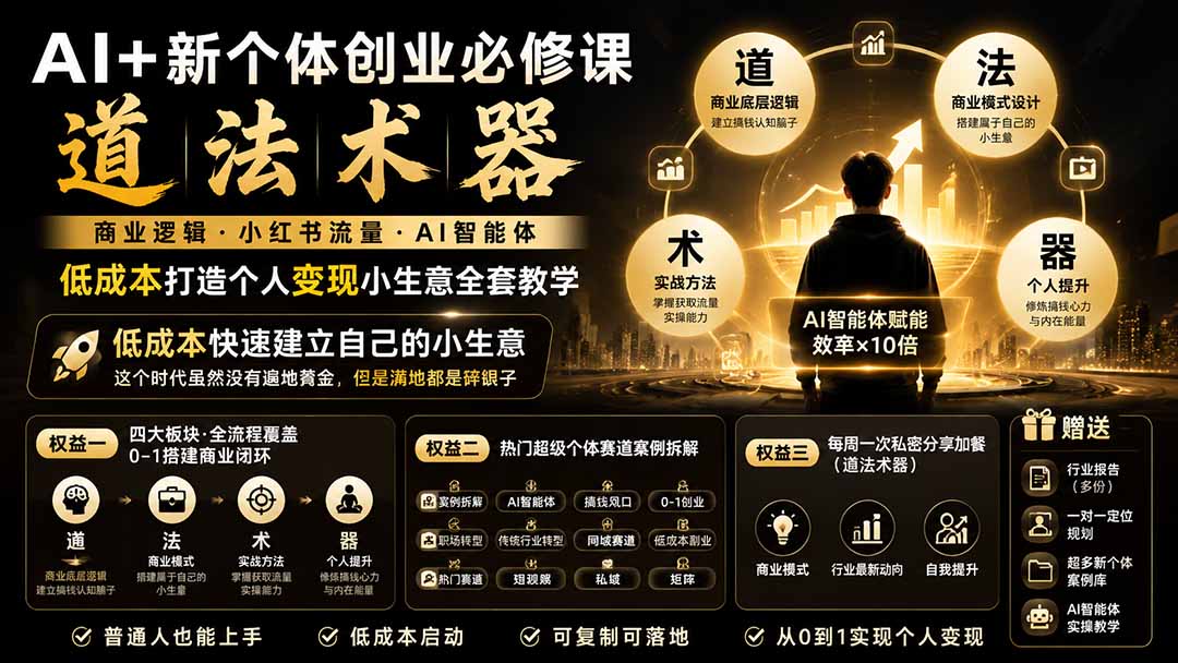 新个体创业必修课，道法术器跑通小红书流量与AI智能体，低成本做个人变现小生意 - 缩略图