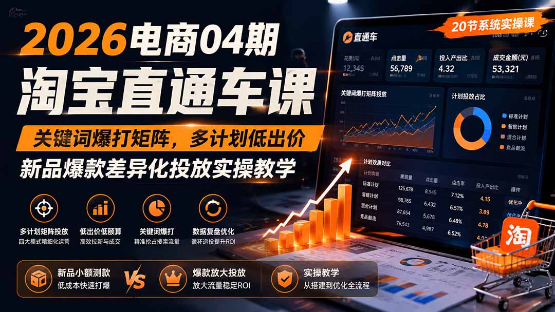 淘宝直通车关键词爆打矩阵，多计划低出价，新品测款到爆款放大投放实操 - 缩略图