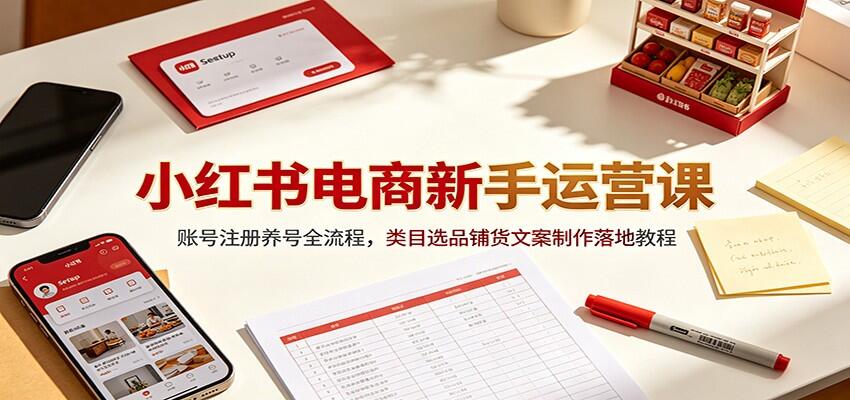 小红书电商新手运营课，从注册养号、类目选品到1688铺货和爆款笔记文案全流程 - 缩略图