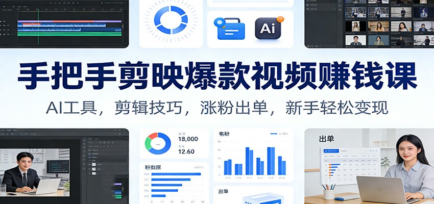 剪映爆款视频实操课，即梦AI、豆包配合剪辑，账号搭建、拉流涨粉到橱窗挂车变现 - 缩略图