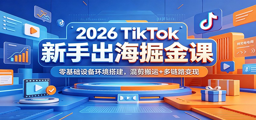 TikTok新手出海实操，手机防封环境搭建、混剪搬运去水印，小黄车挂车和创作者基金等多链路变现 - 缩略图