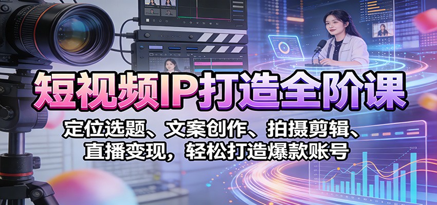 短视频IP打造全阶课，从账号定位、大流量选题到文案拍摄剪辑、直播变现 - 缩略图